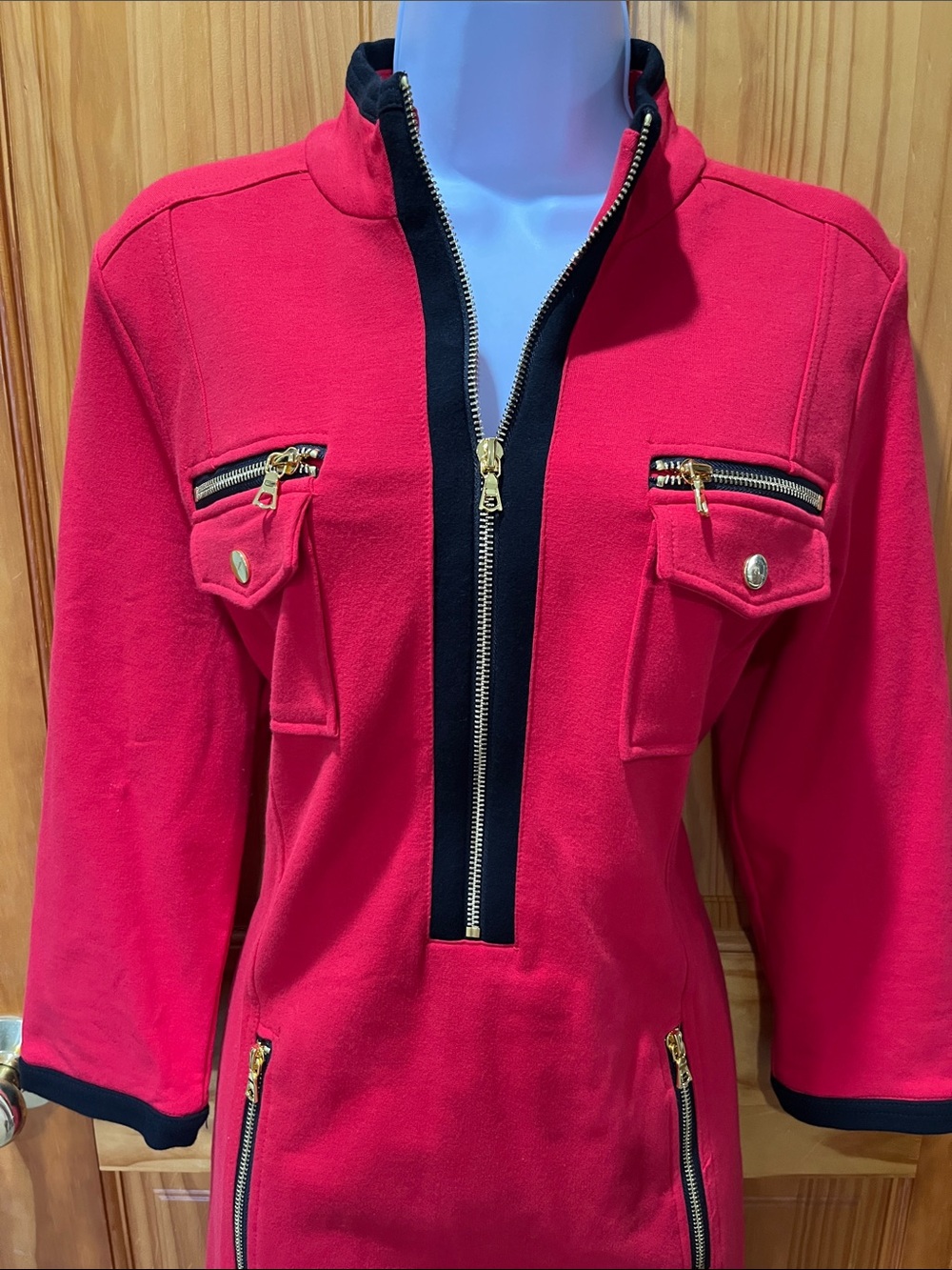 Beautiful Boston Proper Red Dress with pretty gold zipper detailing - Picture 3 of 10